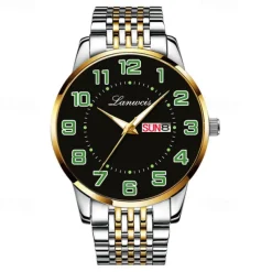 New Stainless Steel With Large Dial Fashion Men'S Business Watch Luminous Calendar Week Display Casual Trend Quartz Watch Brand Luxury Simple Versatile Men'S Sports Watch