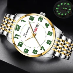 New Stainless Steel With Large Dial Fashion Men'S Business Watch Luminous Calendar Week Display Casual Trend Quartz Watch Brand Luxury Simple Versatile Men'S Sports Watch