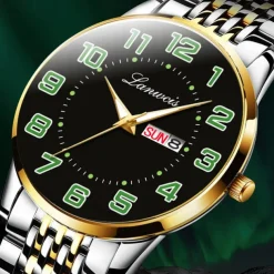 New Stainless Steel With Large Dial Fashion Men'S Business Watch Luminous Calendar Week Display Casual Trend Quartz Watch Brand Luxury Simple Versatile Men'S Sports Watch