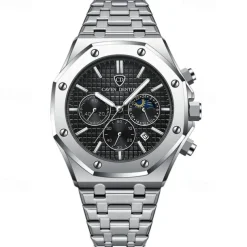 New Steel Belt Calendar Luminous Three-Eye Six-Hand Multifunction Moon Phase Multi-Function Men'S Business Watch Simple Waterproof Casual Sports Watch