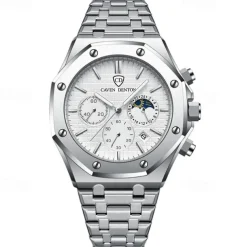 New Steel Belt Calendar Luminous Three-Eye Six-Hand Multifunction Moon Phase Multi-Function Men'S Business Watch Simple Waterproof Casual Sports Watch