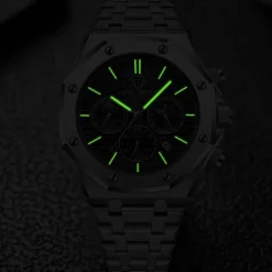 New Steel Belt Calendar Luminous Three-Eye Six-Hand Multifunction Moon Phase Multi-Function Men'S Business Watch Simple Waterproof Casual Sports Watch