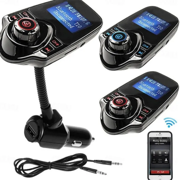 NEW T10 Hands-free Bluetooth Car Kit MP3 Music Player FM Transmitter 5V 2.1A USB Car Charger 1.44" LED Screen