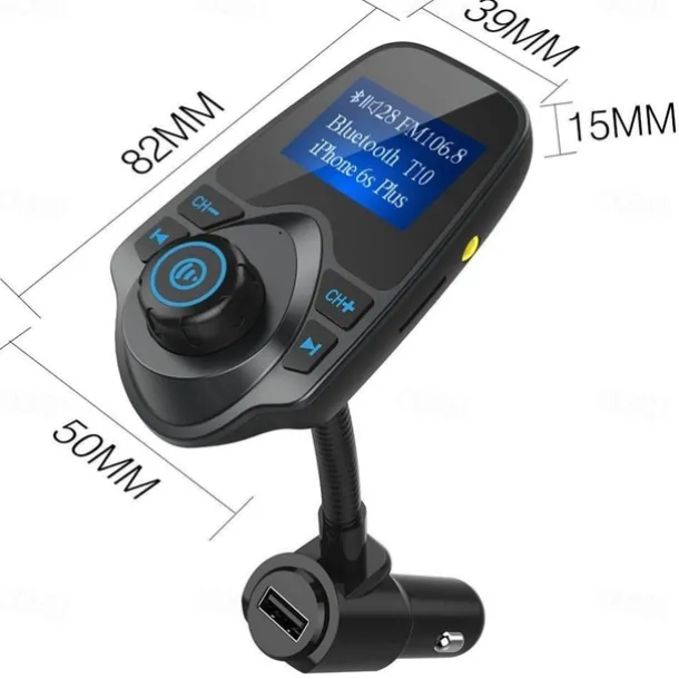 NEW T10 Hands-free Bluetooth Car Kit MP3 Music Player FM Transmitter 5V 2.1A USB Car Charger 1.44" LED Screen