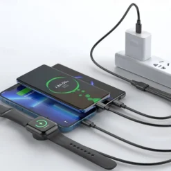 Newest 1.2m New Arrival 3 In 1 Mobile Phone Fast Charge Cable Customized Different Colors 4 in 1 watch & phone charger cable