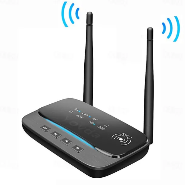 NFC 262ft/80m Long Range Bluetooth 5.0 Transmitter Receiver 3 in1 Music Audio Adapter Low Latency aptX HD Spdif RCA AUX 3.5mm TV