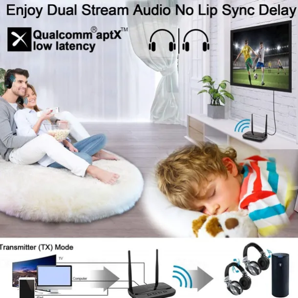 NFC 262ft/80m Long Range Bluetooth 5.0 Transmitter Receiver 3 in1 Music Audio Adapter Low Latency aptX HD Spdif RCA AUX 3.5mm TV
