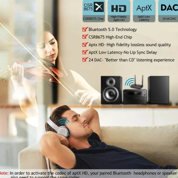 NFC 262ft/80m Long Range Bluetooth 5.0 Transmitter Receiver 3 in1 Music Audio Adapter Low Latency aptX HD Spdif RCA AUX 3.5mm TV