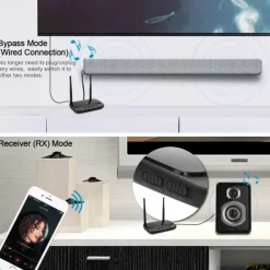 NFC 262ft/80m Long Range Bluetooth 5.0 Transmitter Receiver 3 in1 Music Audio Adapter Low Latency aptX HD Spdif RCA AUX 3.5mm TV