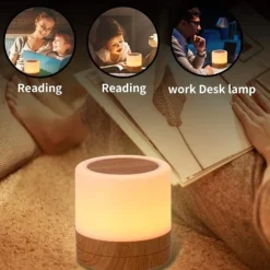 Night Light Touch Sensor Lamp Bedside Table Lamp for Kids Bedroom Rechargeable Dimmable Warm White Light + RGB Color Changing