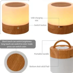 Night Light Touch Sensor Lamp Bedside Table Lamp for Kids Bedroom Rechargeable Dimmable Warm White Light + RGB Color Changing