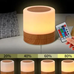 Night Light Touch Sensor Lamp Bedside Table Lamp for Kids Bedroom Rechargeable Dimmable Warm White Light + RGB Color Changing