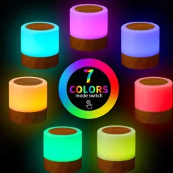 Night Light Touch Sensor Lamp Bedside Table Lamp for Kids Bedroom Rechargeable Dimmable Warm White Light + RGB Color Changing