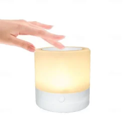 Night Light Touch Sensor Lamp Bedside Table Lamp for Kids Bedroom Rechargeable Dimmable Warm White Light + RGB Color Changing