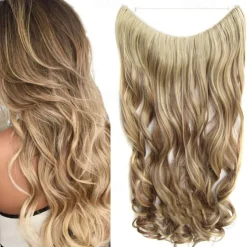 No Clip No Glue Invisible Halo Hair Extension 24inch Long Wavy Hair Synthetic Heat Resistant String Hairpiece