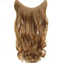 No Clip No Glue Invisible Halo Hair Extension 24inch Long Wavy Hair Synthetic Heat Resistant String Hairpiece