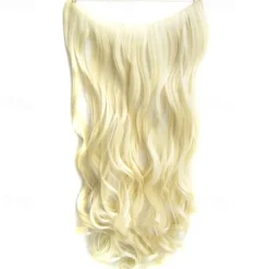No Clip No Glue Invisible Halo Hair Extension 24inch Long Wavy Hair Synthetic Heat Resistant String Hairpiece