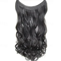 No Clip No Glue Invisible Halo Hair Extension 24inch Long Wavy Hair Synthetic Heat Resistant String Hairpiece