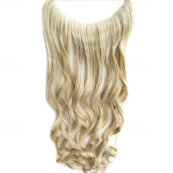 No Clip No Glue Invisible Halo Hair Extension 24inch Long Wavy Hair Synthetic Heat Resistant String Hairpiece