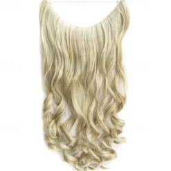 No Clip No Glue Invisible Halo Hair Extension 24inch Long Wavy Hair Synthetic Heat Resistant String Hairpiece
