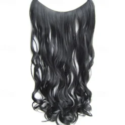 No Clip No Glue Invisible Halo Hair Extension 24inch Long Wavy Hair Synthetic Heat Resistant String Hairpiece