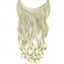 No Clip No Glue Invisible Halo Hair Extension 24inch Long Wavy Hair Synthetic Heat Resistant String Hairpiece