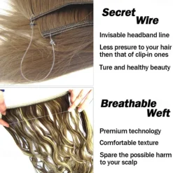 No Clip No Glue Invisible Halo Hair Extension 24inch Long Wavy Hair Synthetic Heat Resistant String Hairpiece
