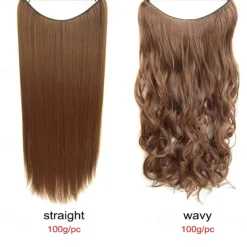 No Clip No Glue Invisible Halo Hair Extension 24inch Long Wavy Hair Synthetic Heat Resistant String Hairpiece