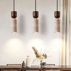 Nordic Modern Natural Stone Pendant Lamp E27 Light Source Single Head Ceiling Lamp Wooden Bedroom Bedside Hanging Line Lamp 24cm 85-265V