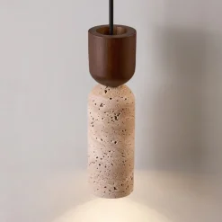 Nordic Modern Natural Stone Pendant Lamp E27 Light Source Single Head Ceiling Lamp Wooden Bedroom Bedside Hanging Line Lamp 24cm 85-265V