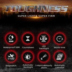 NORTH EDGE Mars 3 Men's Military Watch Digital Carbon Fiber Case For Man Waterproof 50M Sports Watches World Time LED Wristwatch