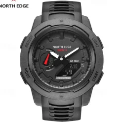 NORTH EDGE Mars 3 Men's Military Watch Digital Carbon Fiber Case For Man Waterproof 50M Sports Watches World Time LED Wristwatch