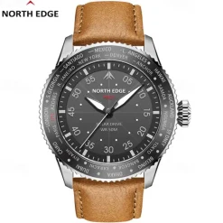 NORTH EDGE Men Quartz Watch Sports Wristwatch Waterproof Leather Watch