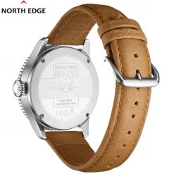 NORTH EDGE Men Quartz Watch Sports Wristwatch Waterproof Leather Watch