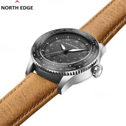 NORTH EDGE Men Quartz Watch Sports Wristwatch Waterproof Leather Watch