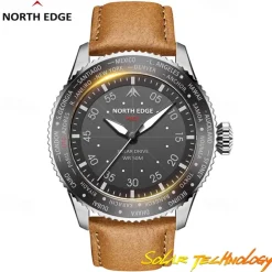 NORTH EDGE Men Quartz Watch Sports Wristwatch Waterproof Leather Watch