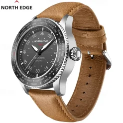 NORTH EDGE Men Quartz Watch Sports Wristwatch Waterproof Leather Watch
