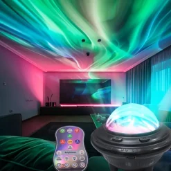 Northern Lights USB Atmosphere Projector Light with Remote-Controlled Starry Sky Projection for Romantic Indoor Rooms and Photography Backgrounds