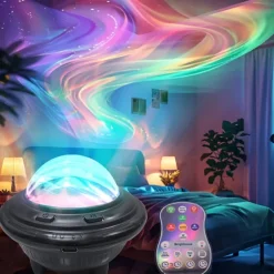 Northern Lights USB Atmosphere Projector Light with Remote-Controlled Starry Sky Projection for Romantic Indoor Rooms and Photography Backgrounds