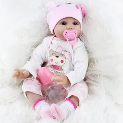 NPKCOLLECTION 22 inch Reborn Doll Baby & Toddler Toy Baby Girl Reborn Baby Doll Newborn lifelike Lovely Parent-Child Interaction Hand Applied Eyelashes with Clothes and Accessories for Girls