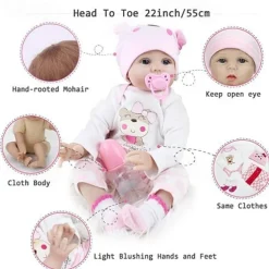 NPKCOLLECTION 22 inch Reborn Doll Baby & Toddler Toy Baby Girl Reborn Baby Doll Newborn lifelike Lovely Parent-Child Interaction Hand Applied Eyelashes with Clothes and Accessories for Girls