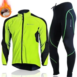 Nuckily Men's Cycling Jacket with Pants Fleece Jacket Winter Thermal Warm Windproof 3D Pad Breathable Bike Windbreaker Clothing Suit Mountain Bike MTB Road Bike Cycling Green Red Blue Bike Wear