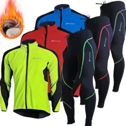 Nuckily Men's Cycling Jacket with Pants Fleece Jacket Winter Thermal Warm Windproof 3D Pad Breathable Bike Windbreaker Clothing Suit Mountain Bike MTB Road Bike Cycling Green Red Blue Bike Wear