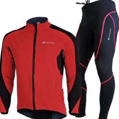 Nuckily Men's Cycling Jacket with Pants Fleece Jacket Winter Thermal Warm Windproof 3D Pad Breathable Bike Windbreaker Clothing Suit Mountain Bike MTB Road Bike Cycling Green Red Blue Bike Wear