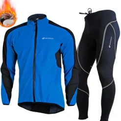 Nuckily Men's Cycling Jacket with Pants Fleece Jacket Winter Thermal Warm Windproof 3D Pad Breathable Bike Windbreaker Clothing Suit Mountain Bike MTB Road Bike Cycling Green Red Blue Bike Wear