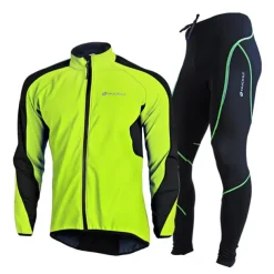 Nuckily Men's Cycling Jacket with Pants Fleece Jacket Winter Thermal Warm Windproof 3D Pad Breathable Bike Windbreaker Clothing Suit Mountain Bike MTB Road Bike Cycling Green Red Blue Bike Wear