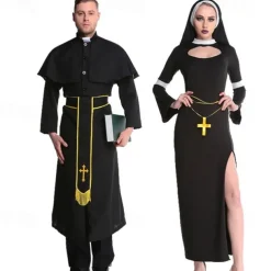 Nun Priest Couples Cosplay Costume Couples' Costumes Adults' Men's Women's Cosplay Sexy Costume Carnival Masquerade Easy Carnival Costume