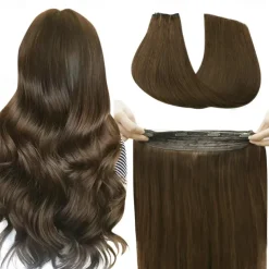 Nvisible Wire Hair Extensions Real Human Hair 20 Inch-50G 22Inch-80G 4# Brown Transparent Fish Line Clip-Ins Hair Piece Human Hair Extensions For Women