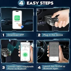 OBD2 Scanner Reader Bluetooth Wireless Auto Diagnostic Scan Tool for iOS & Android for Performance Test Bluetooth 5.4 Car Check Engine Car Code Reader Clear Error Code Live Data Reset Exclusive APP