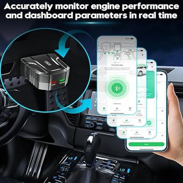 OBD2 Scanner Reader Bluetooth Wireless Auto Diagnostic Scan Tool for iOS & Android for Performance Test Bluetooth 5.4 Car Check Engine Car Code Reader Clear Error Code Live Data Reset Exclusive APP